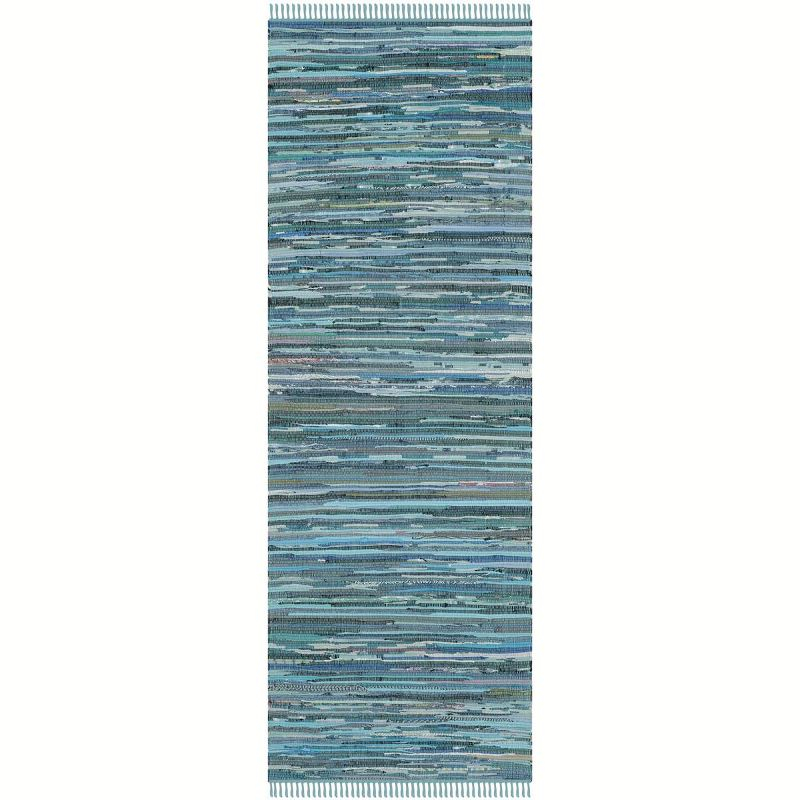 Rag Rug RAR121 Hand Woven Indoor Runner Rug - 2'3"x7' - Blue/Multi - Safavieh