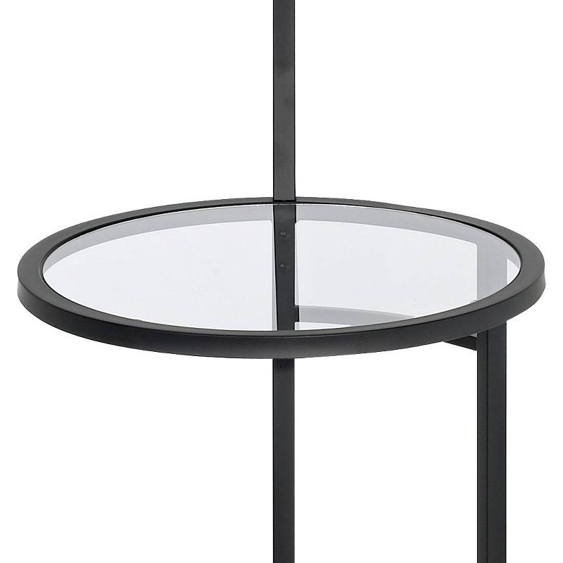 360 Lighting Space Saver Modern Floor Lamps with Tray Table 62" Tall Set of 2 Black Metal White Fabric Drum Shade for Living Room Bedroom Office House