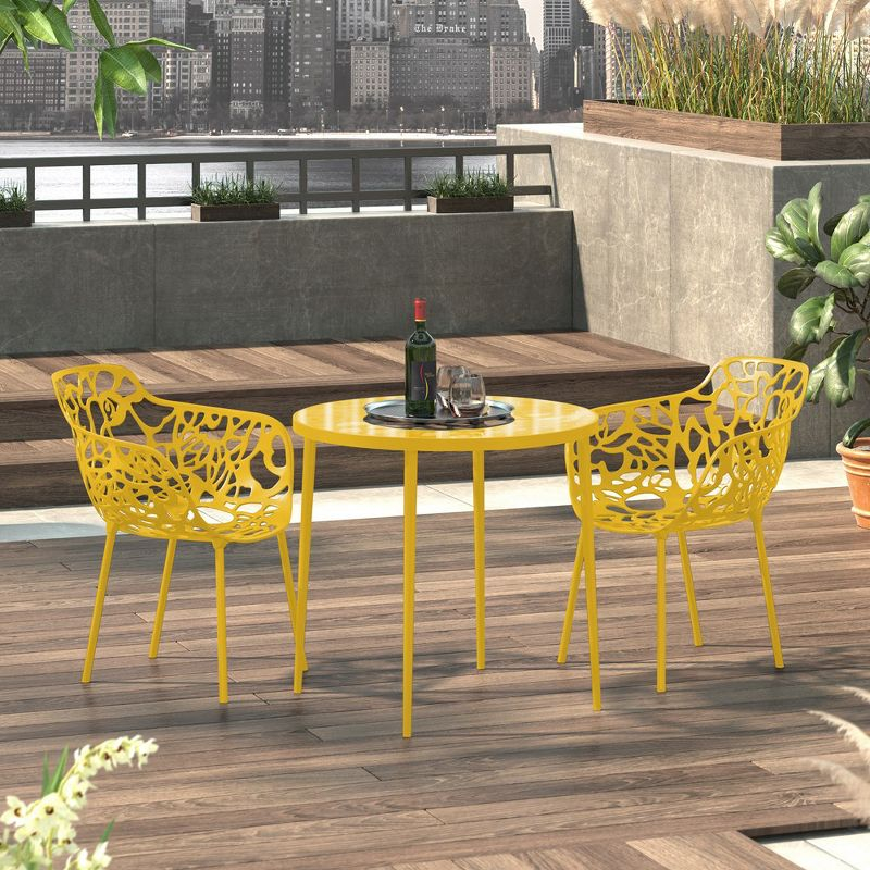 LeisureMod Devon Aluminum Stackable Outdoor Dining Armchair Set of 2, Yellow