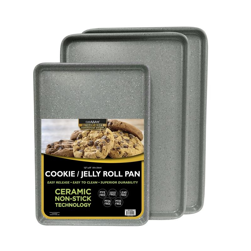 casaWare 3pc Ultimate Commercial Weight Cookie Sheet Set, Two 15 x 10-Inch Pans, One 13 x 9-Inch-Inch Pan (Silver Granite)