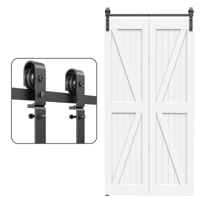 48 inch Bi-Folding Sliding Barn Door Hardware Track Kit, 4FT Black Roller Kit for 2 Doors, J Shape(No Door)