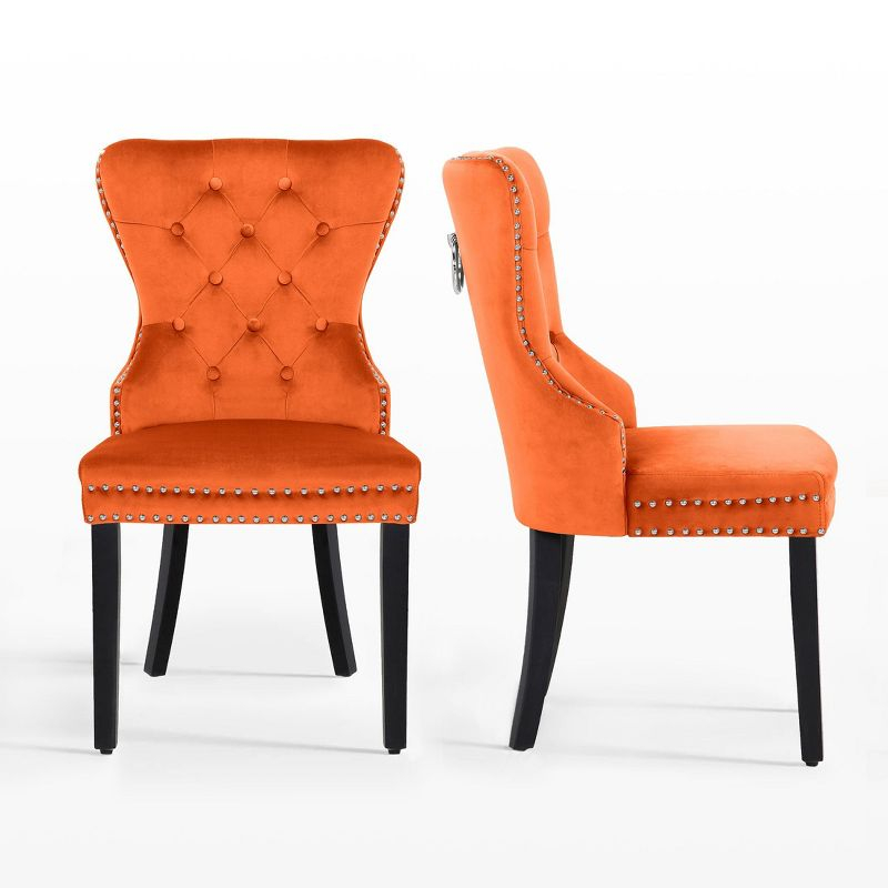 WestinTrends  Velvet Upholstered Tufted Dining Chairs (Set of 2), Orange