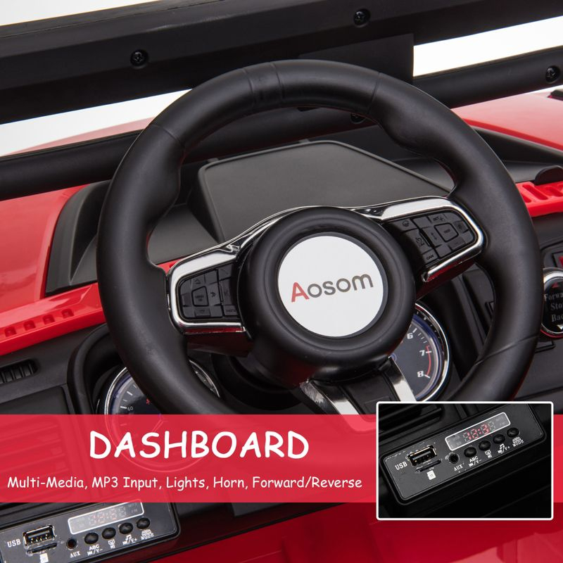 Aosom 12V Ride-on Truck with Remote Control, 2-Seater Battery-Operated Electric Car for Kids with Music, Red