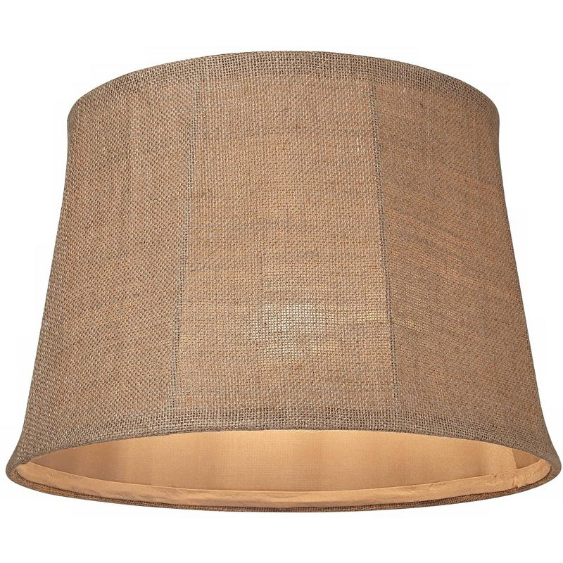 Springcrest Natural Burlap Medium Drum Lamp Shade 13" Top x 16" Bottom x 11" Slant x 10.75" High (Spider) Replacement with Harp and Finial