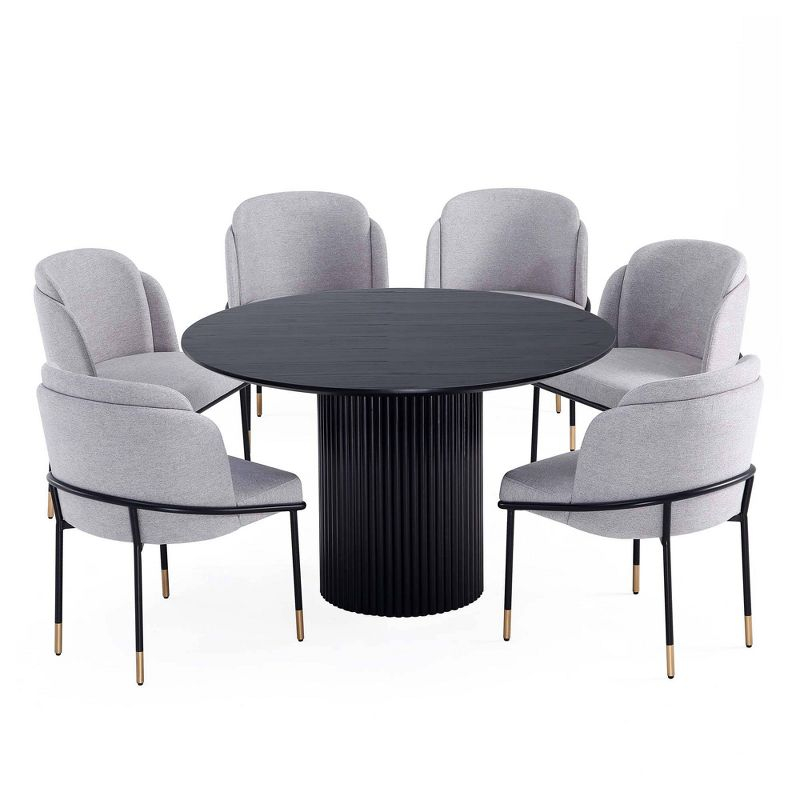 Manhattan Comfort 7pc 59.05" Hathaway and Flor Round Dining Set Black/Gray: Upholstered Chairs, Ash Wood Frame