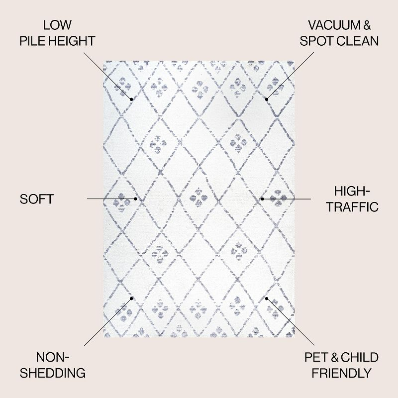 3' X 5' Izil Moroccan Geometric Diamond Area Rug, Ivory/Light Gray - JONATHAN Y