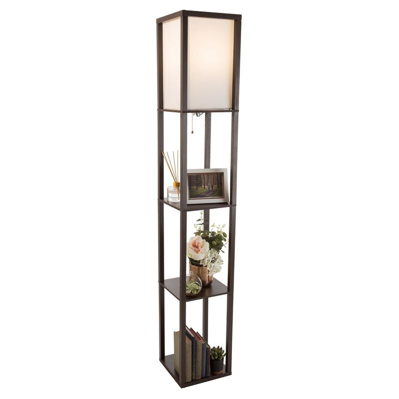 Torchiere Floor Lamp Brown with Storage Shelves & Includes LED Bulb - Lavish Home: Modern Etagere Design, Pull Chain