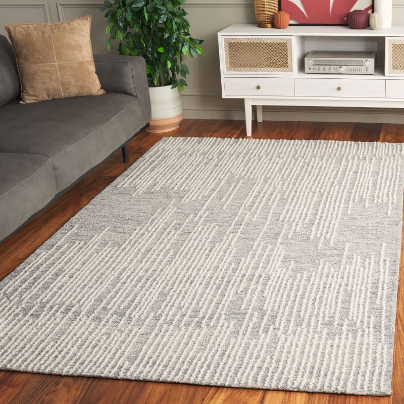 Abstract ABT282 Handmade Tufted Area Rug - Light Grey/Ivory - 6' X 9' - Safavieh