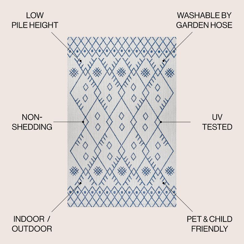 4'x6' Boho Moroccan Indoor/Outdoor Area Rug, Ivory/Navy - JONATHAN Y