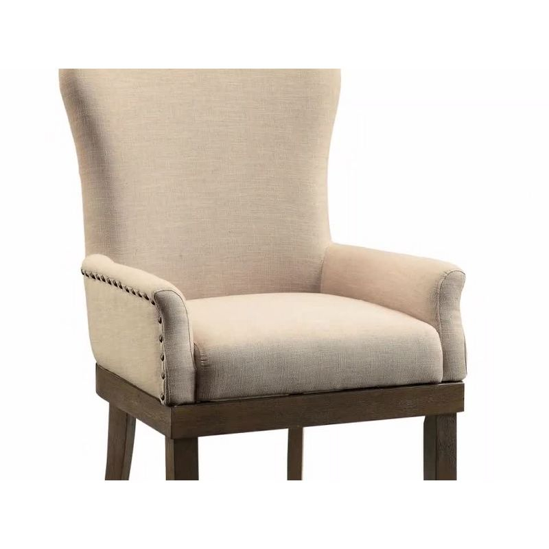 Landon Arm Dining Chair Salvage Brown - Acme Furniture: Linen Upholstery, Nailhead Trim, Wood Frame