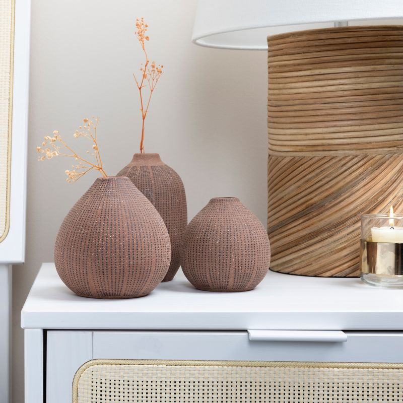 Storied Home Decorative Textured Stoneware Vases, Set of 3, Blush