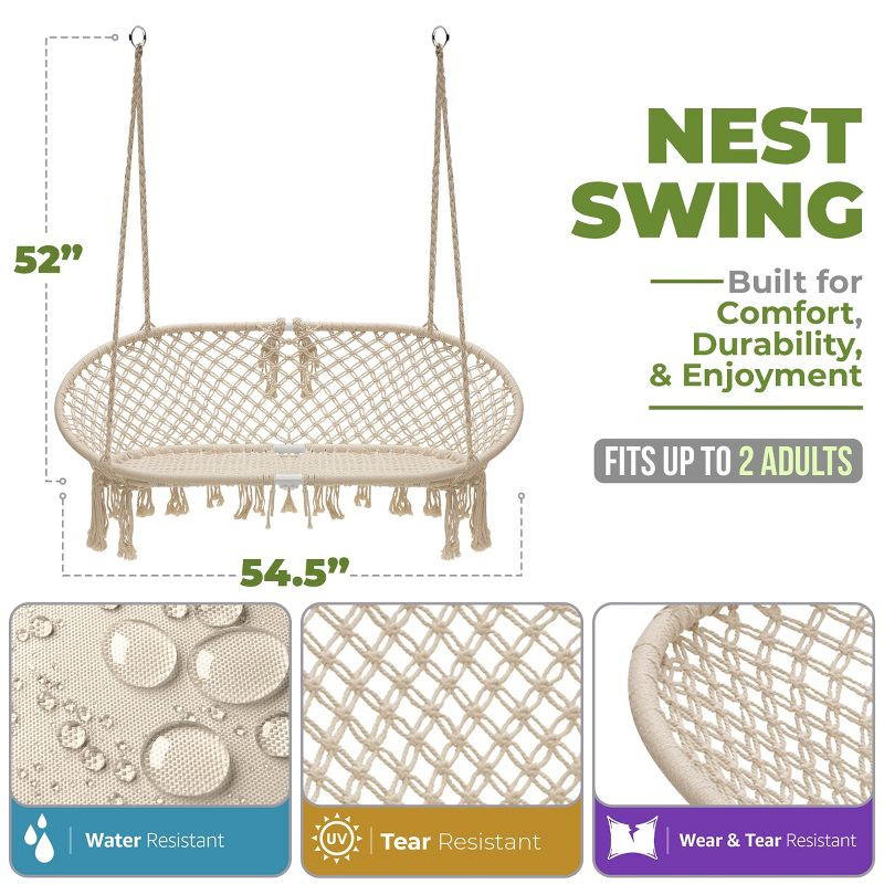 Sorbus Macrame Swing Bench - Perfect for Indoor/Outdoor Home, Patio, Deck, Yard, Garden (Holds 300lbs)