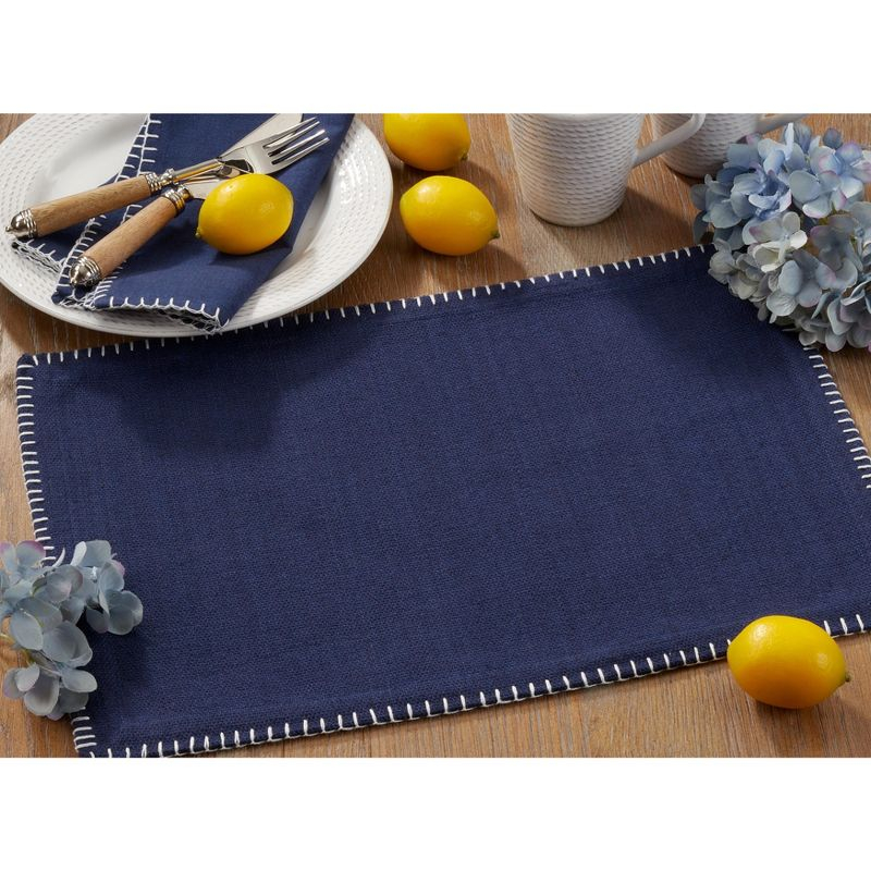 Saro Lifestyle Whipstitch Cotton Placemat, Navy Blue, (Set of 4 pcs)