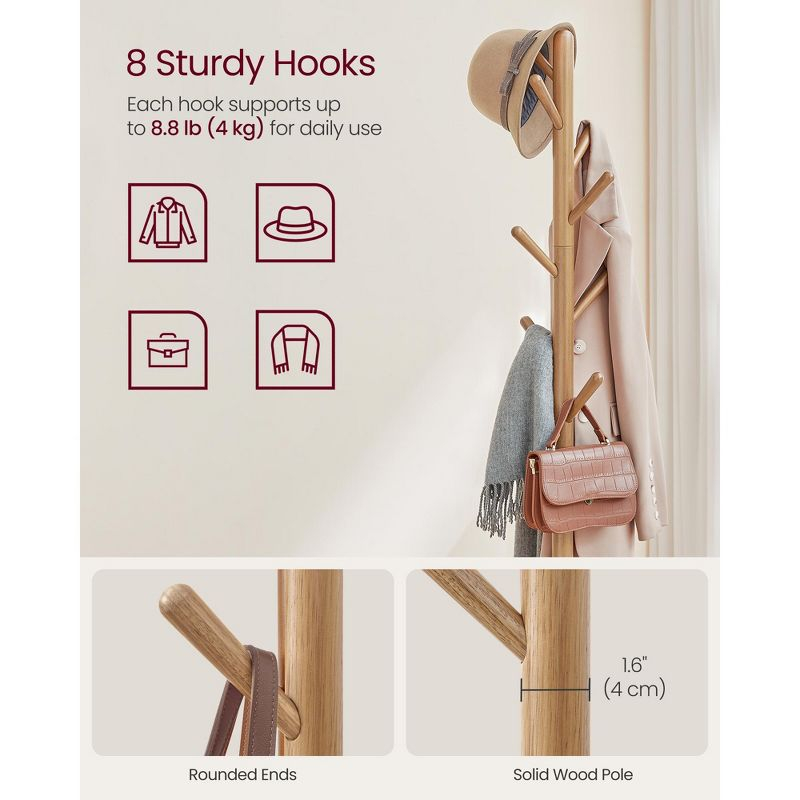 Coat Rack, Freestanding Hall Tree, Coat Rack Stand, 67.2-Inch High, 2 Height Options, for Coats,Hats, Bags, Entryway, Home Office, Natural Beige
