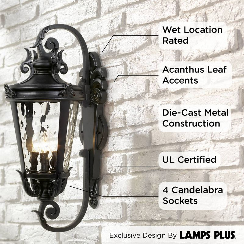 John Timberland Casa Marseille Vintage Rustic Outdoor Wall Light Fixture Black Scroll Arm 27 1/2" Clear Hammered Glass for Post Exterior Barn Deck