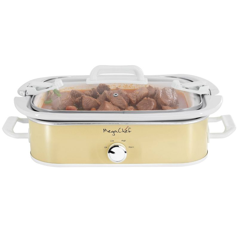 MegaChef 3.5qt Casserole Slow Cooker with 3 Temperature Settings Cream: Stainless Steel, Stoneware, Glass, Dishwasher-Safe Parts