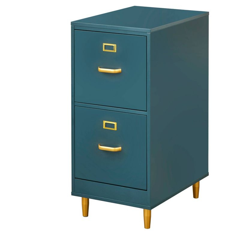 Buylateral 2 Drawer Dixie Filing Cabinet Midnight Blue: Gold-Tone Handles, MDF, Home Office Storage