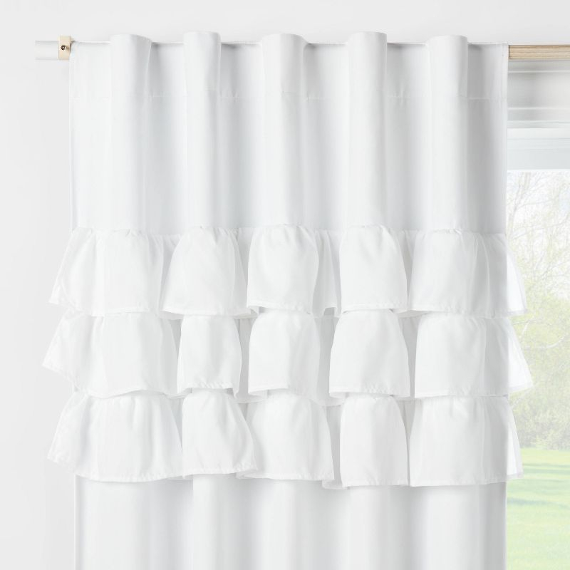 42"W x 84"L Ruffle Kids' Blackout Window Curtain Panel White - Pillowfort™