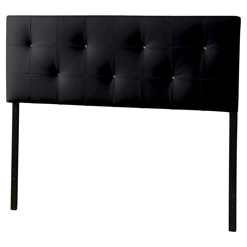 Baxton Studio Full Kirchem Modern and Contemporary Faux Leather Headboard with Faux Crystal Buttons Black: Elegant Design, Wood Frame Mounted