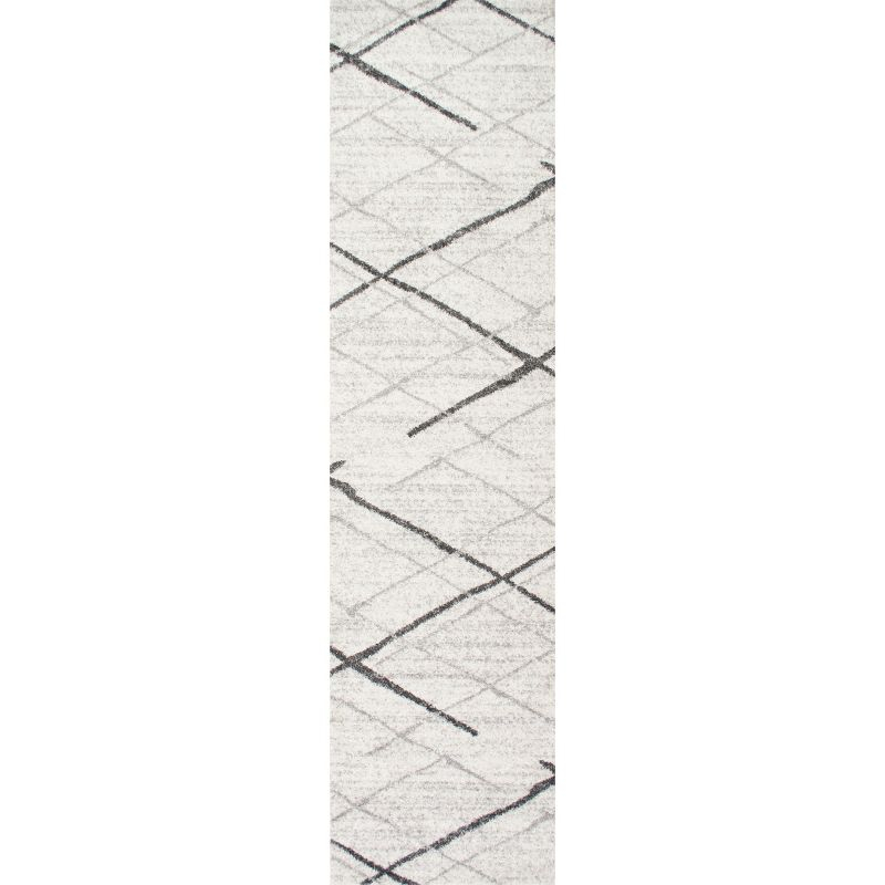 Nuloom 2x12 Thigpen Contemporary Indoor Area Rug, Grey, Abstract Lines, Non-Slip Backing, Stain Resistant, BedroomLiving Room, Kitchen,