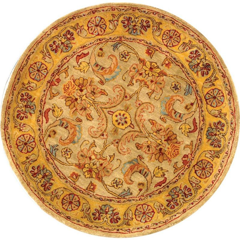 Classic CL324 Hand Tufted Accent Rug - Light Green/Gold - 3'6" Round - Safavieh.