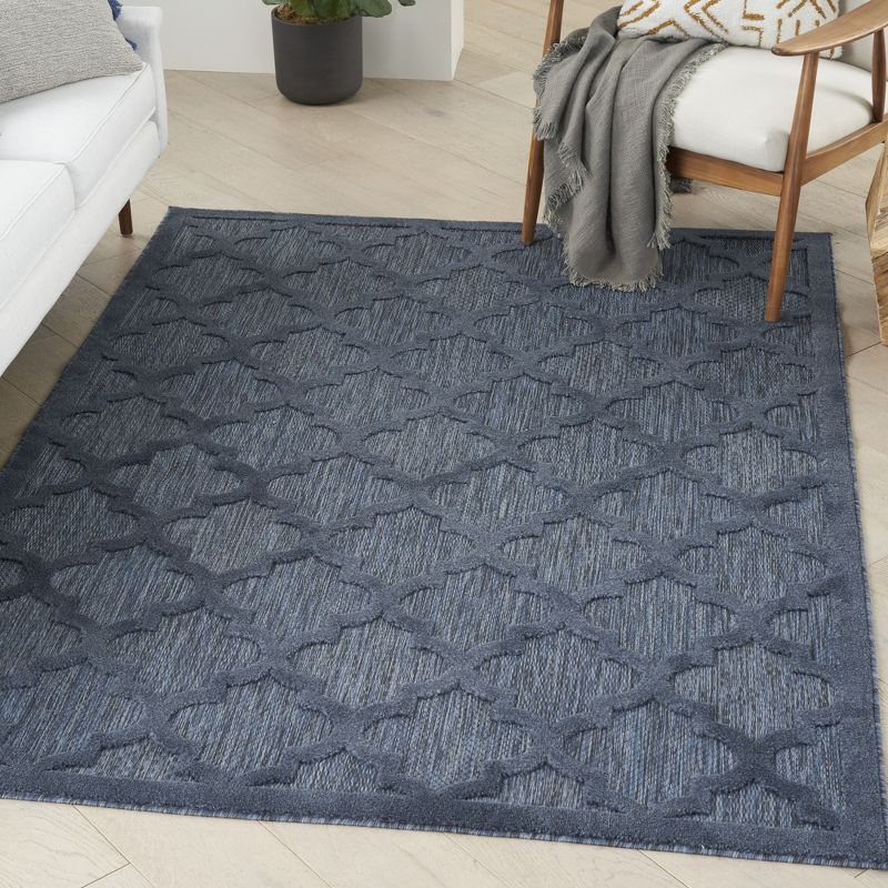 Nourison Easy Care Trellis Flatweave Indoor Outdoor Area Rug 5' x 7' Navy Blue