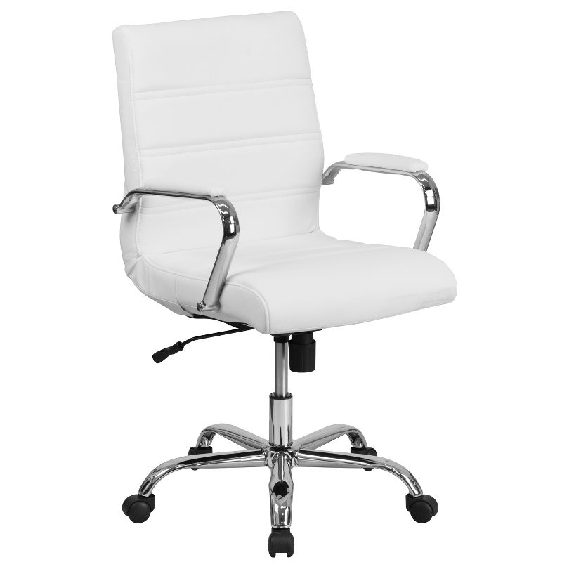 Emma and Oliver Mid-Back White LeatherSoft Executive Swivel Office Chair with Chrome Frame/Arms