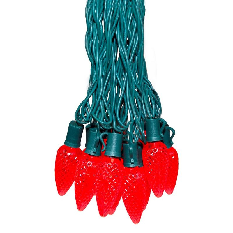 Novelty Lights LED Red C9 Faceted, Green Wire (25 Bulbs, 120 V)