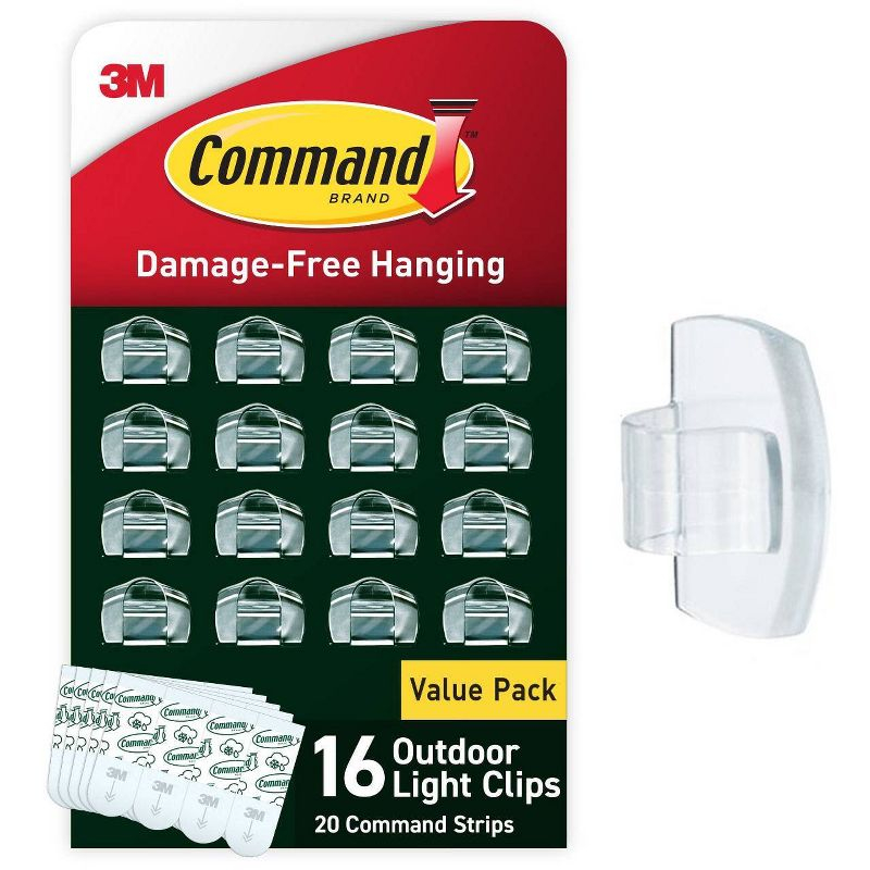 Command 16ct Damage-Free Hanging Outdoor Light Clips with Adhesive Strips