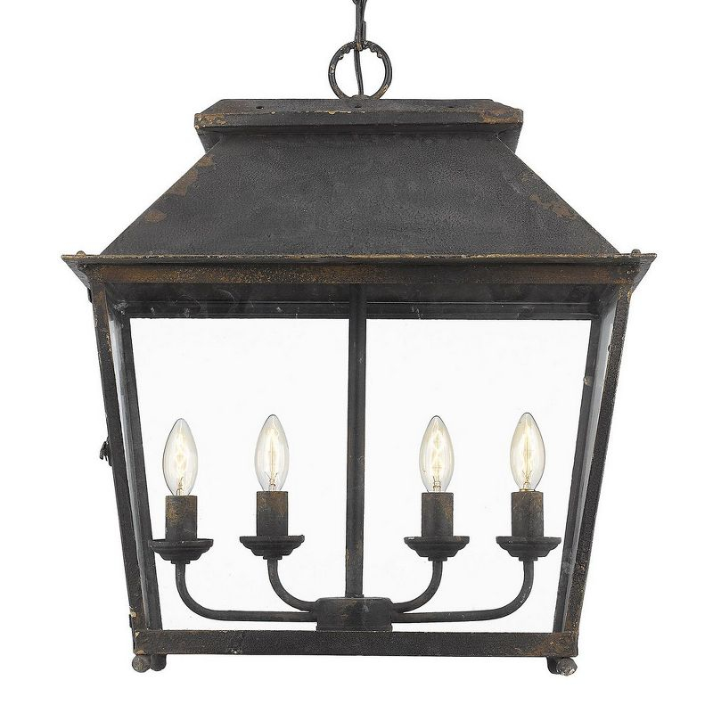 Golden Lighting Abingdon 4-Light Pendant in Antique Black Iron with Clear Glass