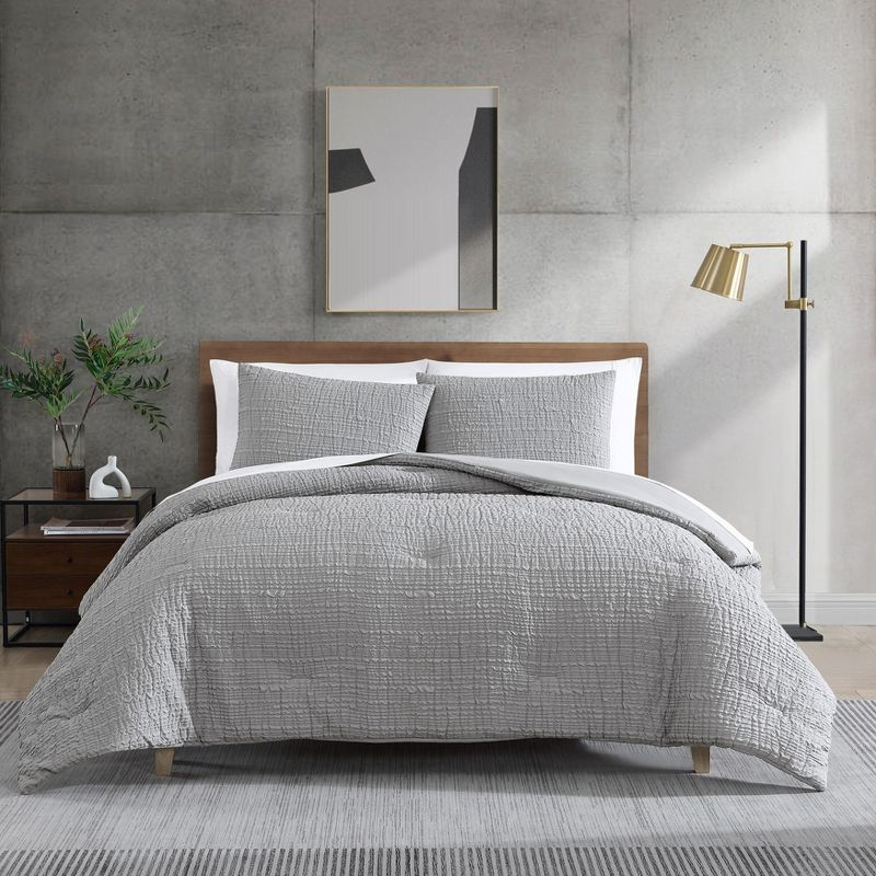 Kenneth Cole Serenity Wavy Lines Grey 3 Piece Comforter Set- Full/Queen