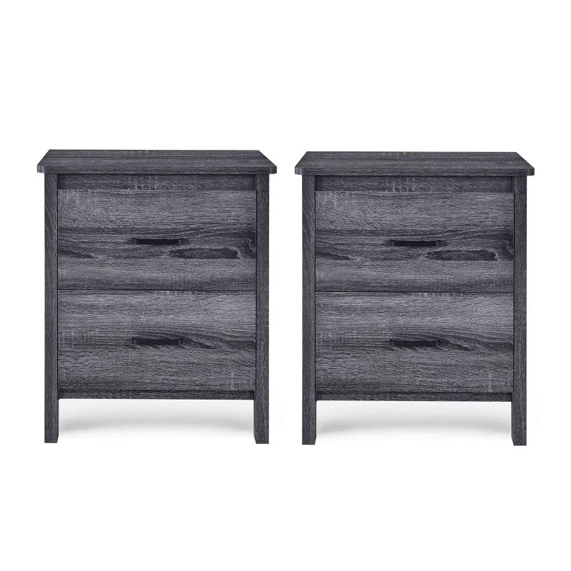 Set of 2 Olimont Contemporary 2 Drawer Nightstands Sonoma Gray Oak - Christopher Knight Home: Bedside Storage Tables