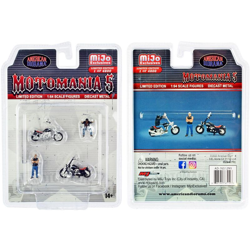 "Motomania 5" 4 piece Diecast Set (2 Figures and 2 Motorcycles) Limited Ed to 4800 pcs for 1/64 Scale Models by American Diorama
