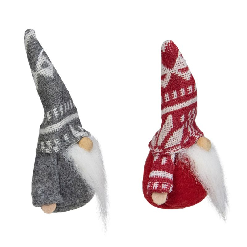 Northlight Santa Gnome Hanging Christmas Ornaments - 4" - Gray and Red - Set of 2