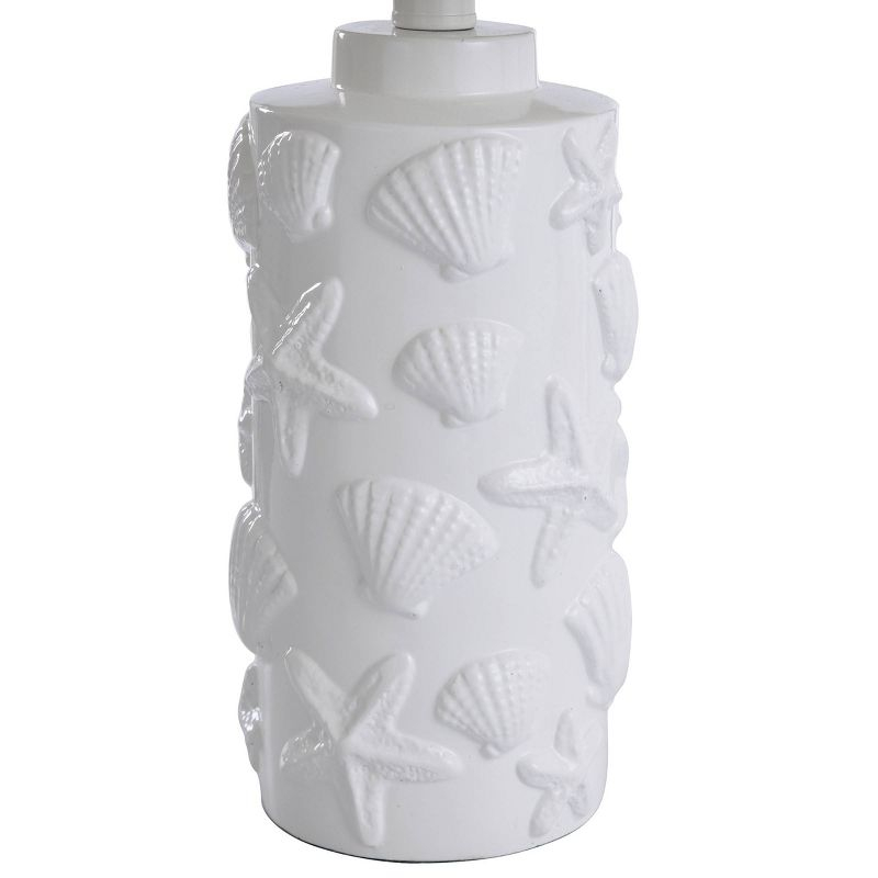 Seashell Motif Table Lamp in White with Hardback Fabric Shade - StyleCraft: Nightstand & Side Table Lighting