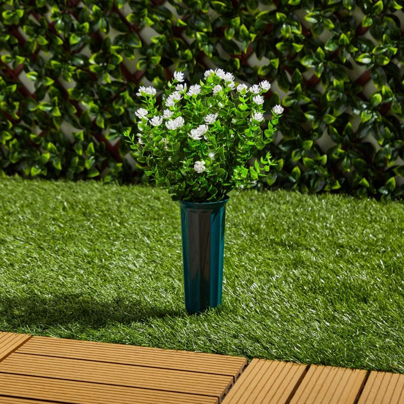 Bright Creations 6 Bundles White Artificial Flowers with 2 Cone Vases, Faux Fake Plant for Cemetery, Outdoor Decor (8.6 x 13 In)