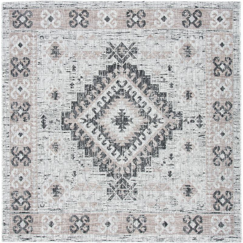 Courtyard CY8546 Power Loomed Indoor and Outdoor Area Rug - Light Grey/Light Beige - 6'7"x6'7" - Safavieh