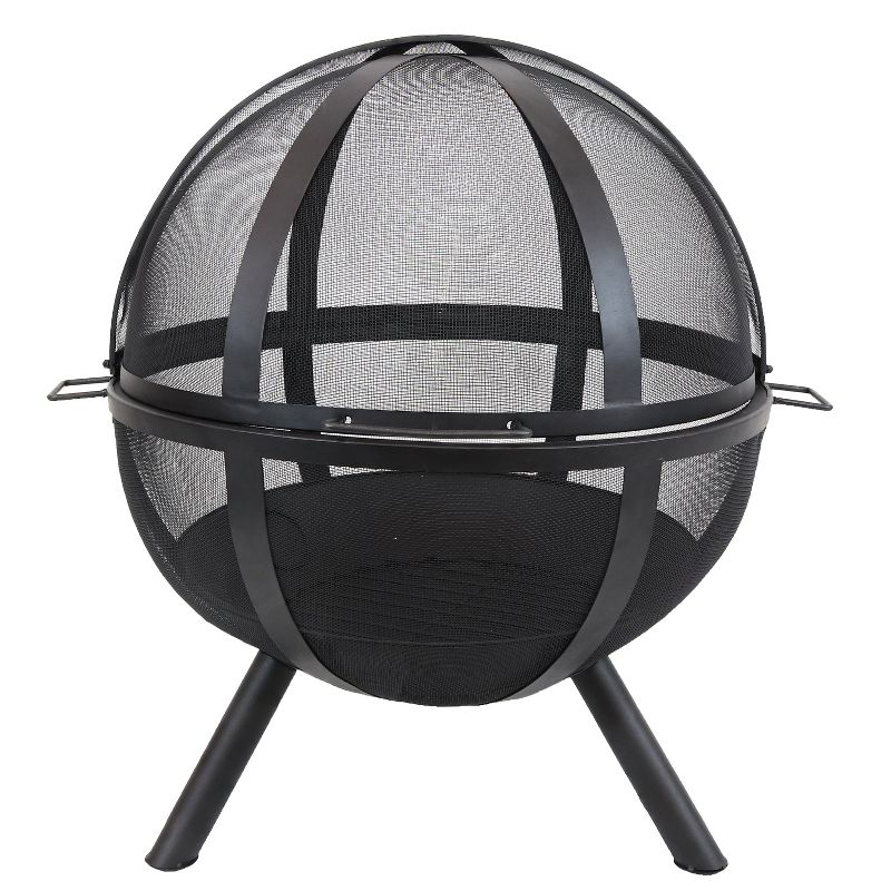 Sunnydaze Outdoor Portable Camping or Backyard Flaming Sphere Ball Fire Pit with Built-In Spark Screen - 30" - Black