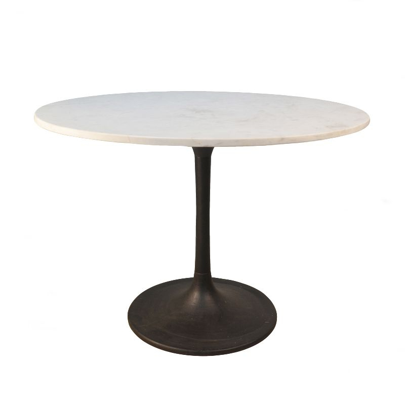 Carolina Living 40" Zaha Round Marble Top Dining Table Black/White: Pedestal Base, Seats 4