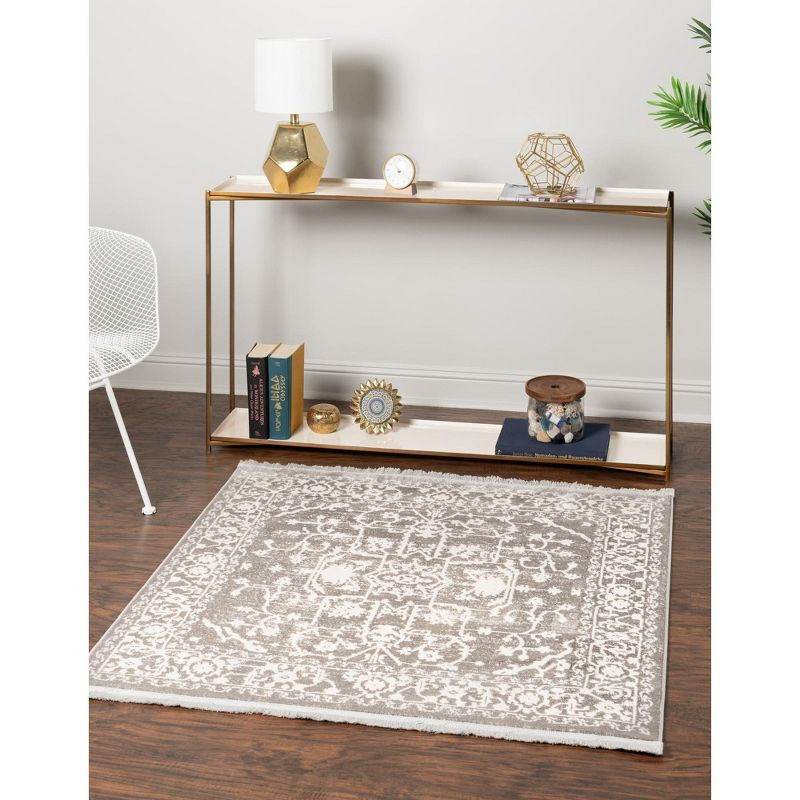 Unique Loom New Classical Collection Area Rug - Olympia (8'  Square Light Gray/Ivory)