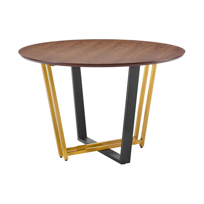 Armen Living 48" Joana Round Stainless Steel and Iron Base with Tabletop Dining Table Gold/Black/Walnut