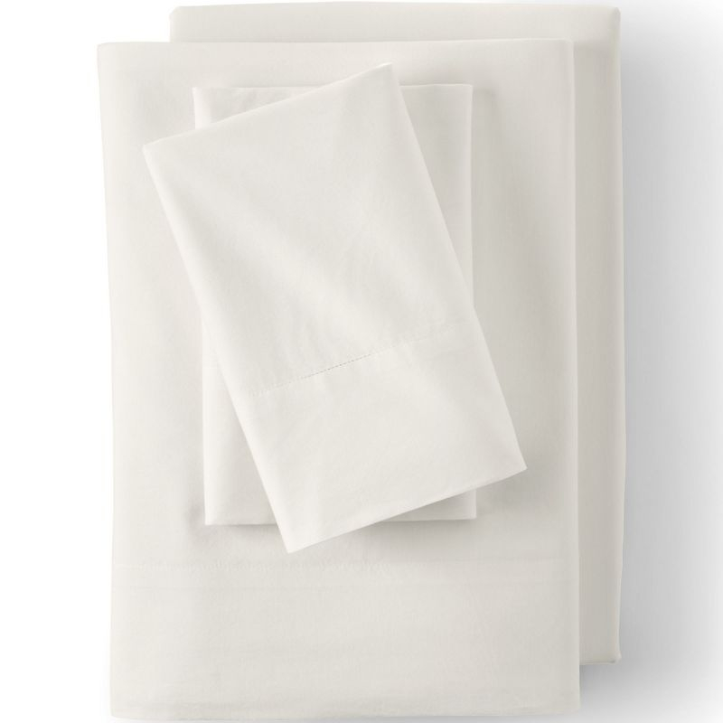 Lands' End Essential Garment Washed Cotton Bed Sheet Set - Queen - Ivory