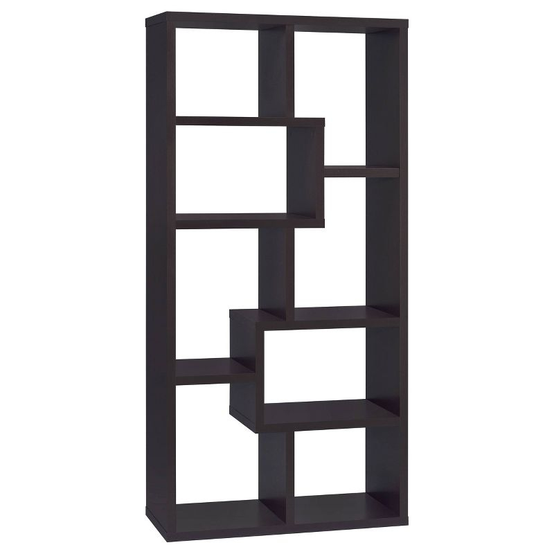 70.75" Theo 8 Shelf Bookcase Cappuccino - Coaster: Modern Laminated, Open Back, Fixed Shelves