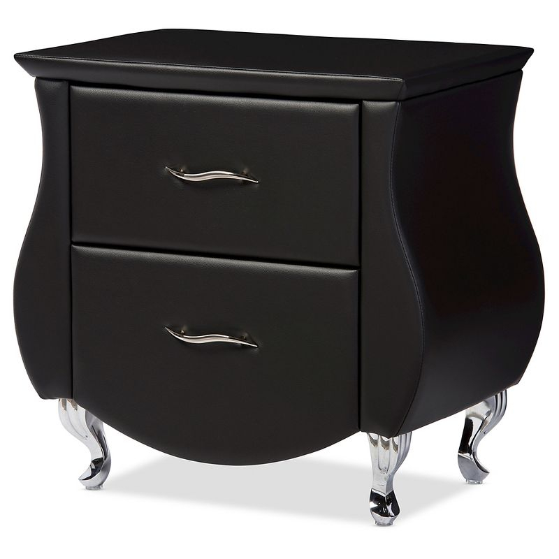 Erin Modern And Contemporary Faux Leather Upholstered Nightstand - Black - Baxton Studio: Elegant Bedside Table with Storage Drawer
