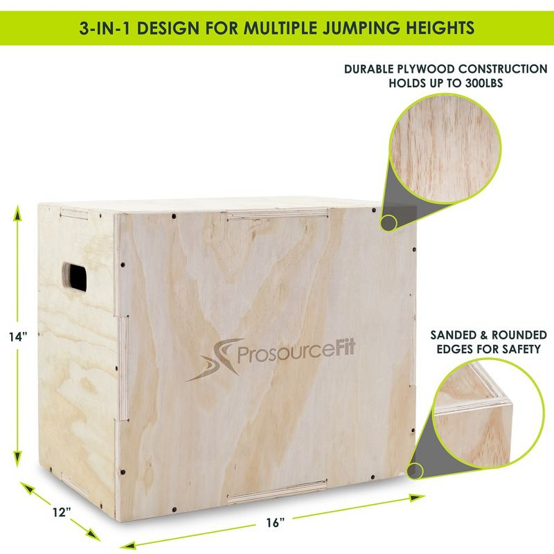 ProsourceFit 3-in-1 Wood Plyometric Jump Box, 16/12/14