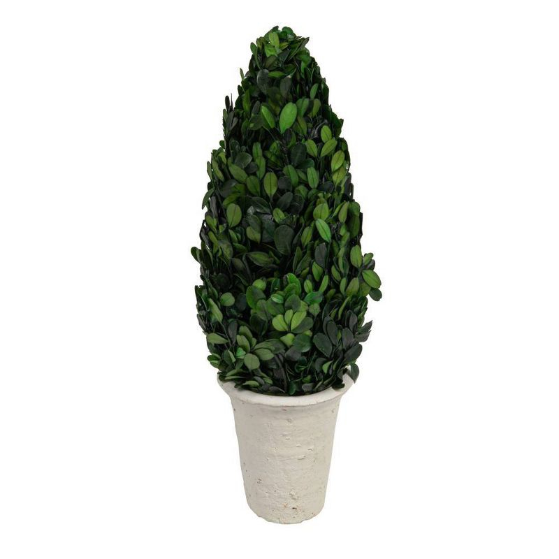 Storied Home Boxwood Cone Topiary: Indoor Faux Topiary, Cement Pot Base, Styrofoam Filler, 17.72" Height