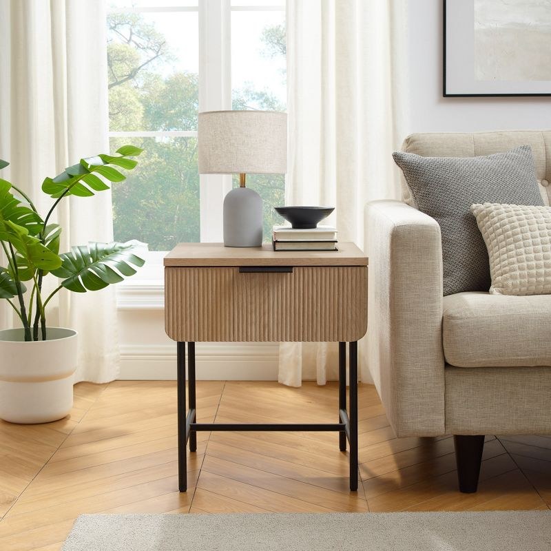 Saracina Home Modern Fluted 1 Drawer Side Table Coastal Oak/Black