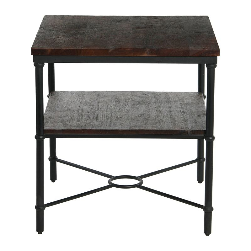Storied Home Saratoga End Table Gray: 25" High, Iron Frame, Acacia Top, Assembly Required