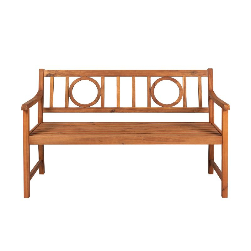Apollo 3-Seat Circle-Back Acacia Wood Outdoor Garden Patio Bench, Teak - JONATHAN Y
