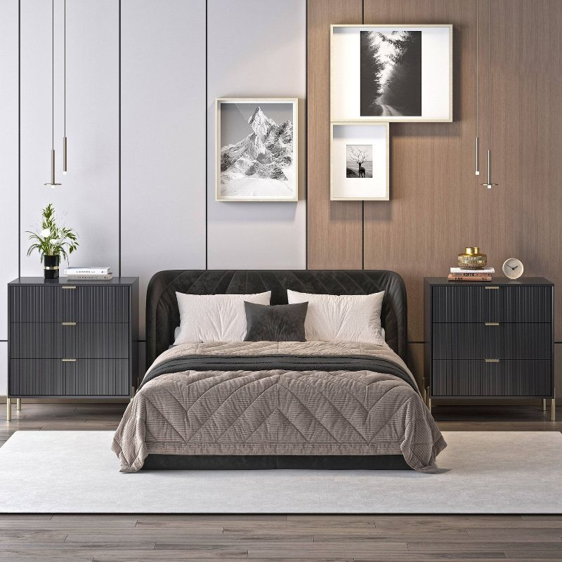 Festivo 2pc Modern Elegance 3 Drawer Nightstands Side Table Set Black
